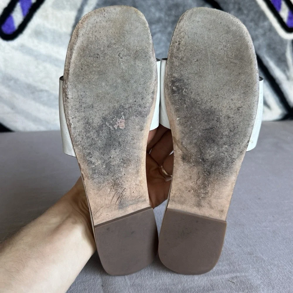 Size 7.5 - Tory Burch Women's Logo Slide Sandals White Synthetic Upper Slip-On